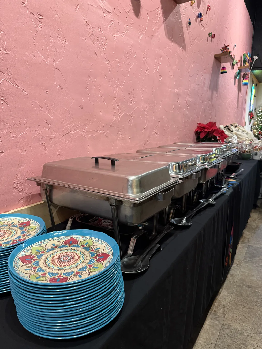 El Colibri buffet line prepared for catered service