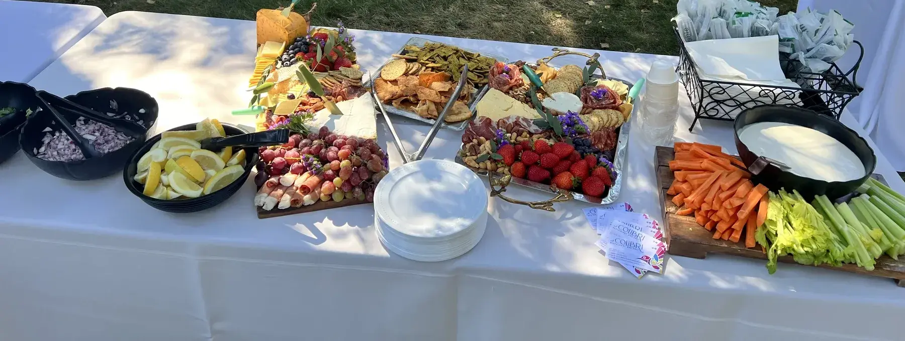 Catering trays and event service setup from El Colibri