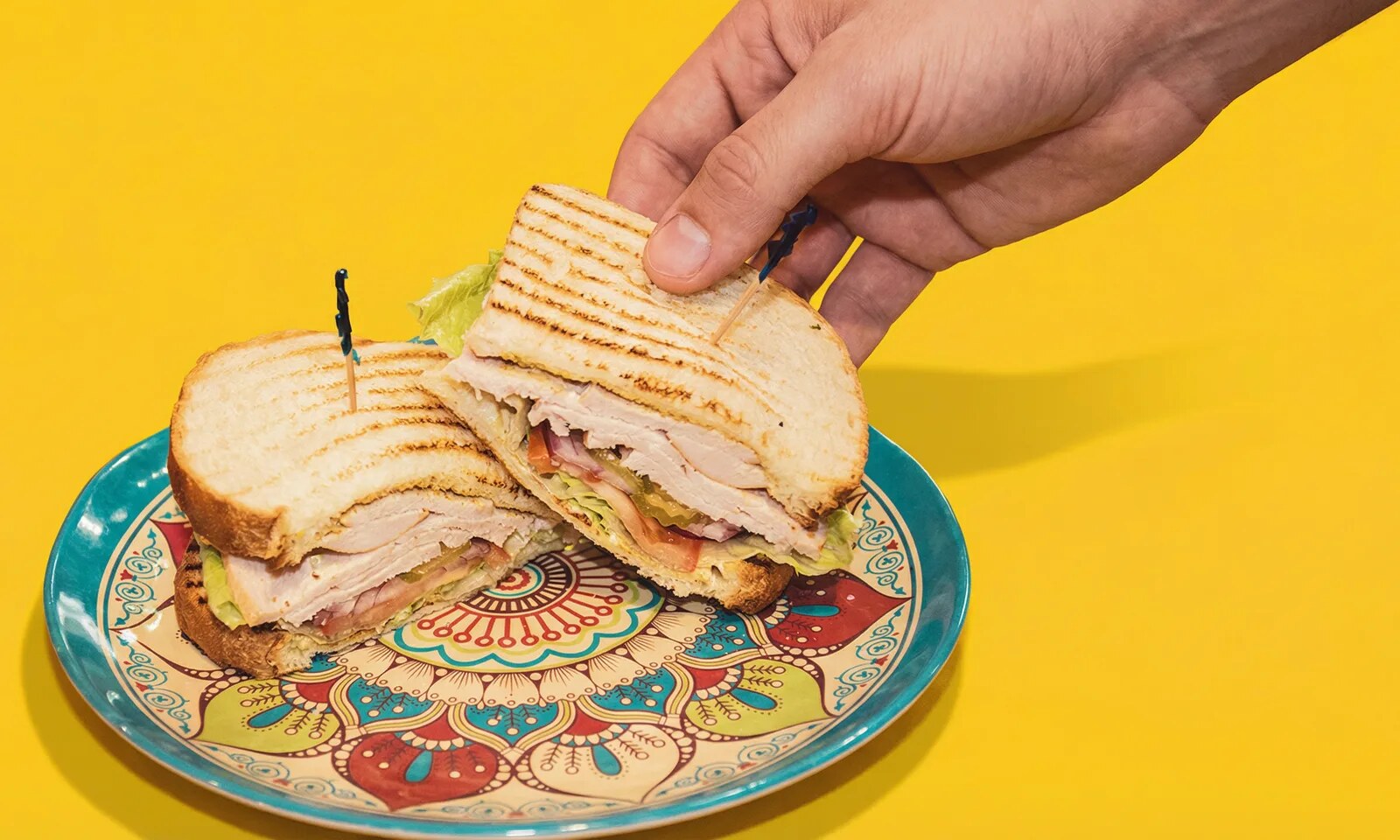 Roasted turkey sandwich boxed lunch with chips and salsa